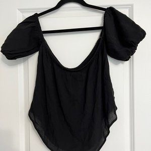 Cropped Off Shoulder Balloon Sleeve Top